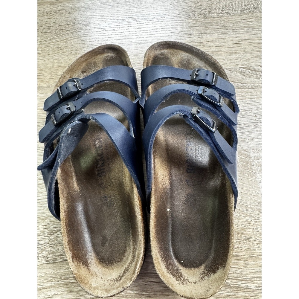 Birkinstock Florida Birko-Flor Faux 3 Strap Leather EU 38 US W7.5 Blue SB1 Worn